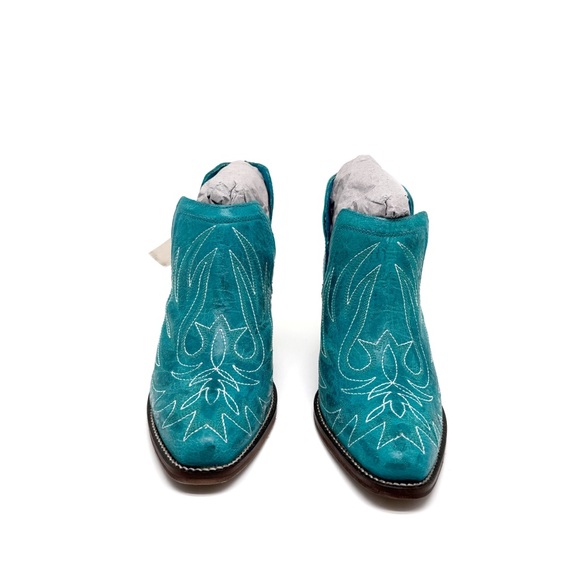 Roper Rowdy Western Booties Turquoise Leather Embroidered Ankle Boot Size 6.5 - Picture 4 of 9